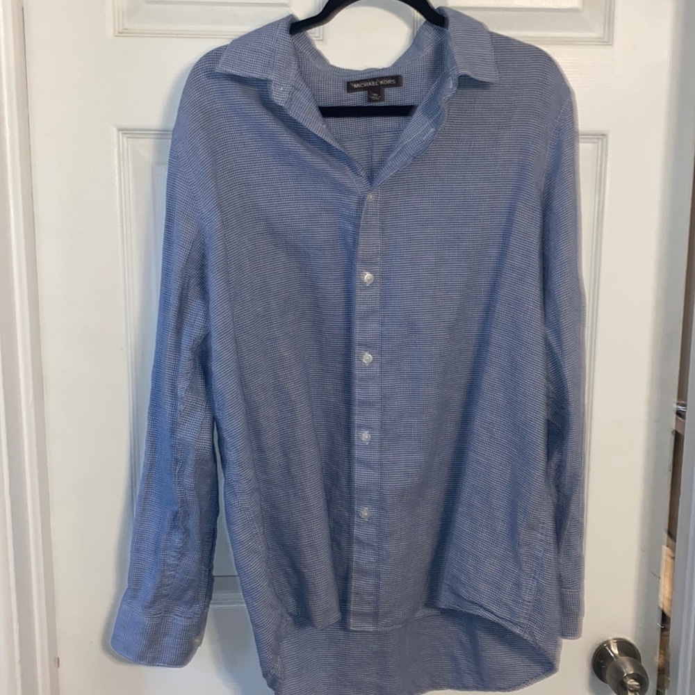 EUC Michael Kors Linen Checkered Button Down XL like new